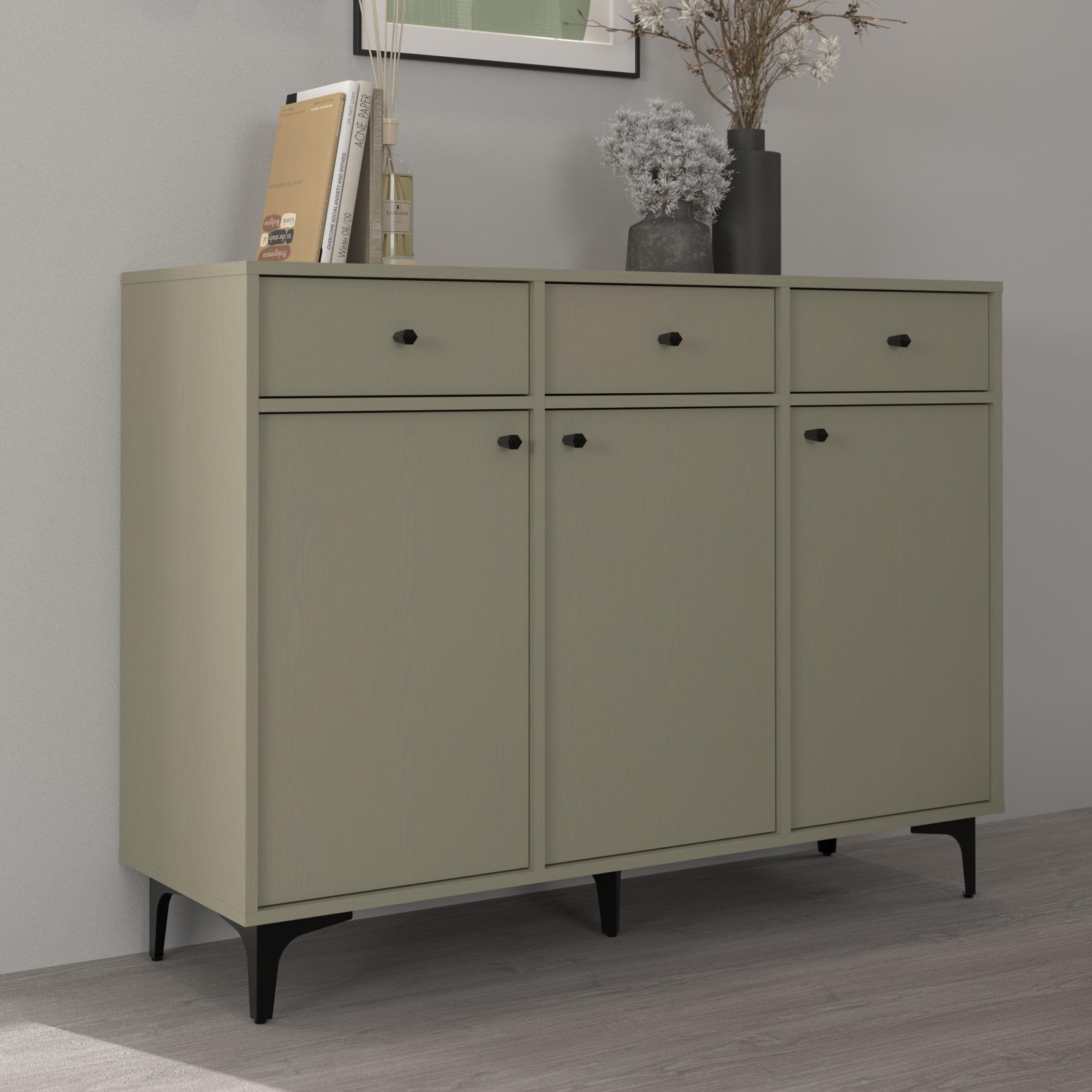 KOMMODE TORINO 125/94/41 cm mit 3 Schubladen 3 Türen Hellgrün - Hellgrün, Holzwerkstoff (125/94/41cm) - MASSENO