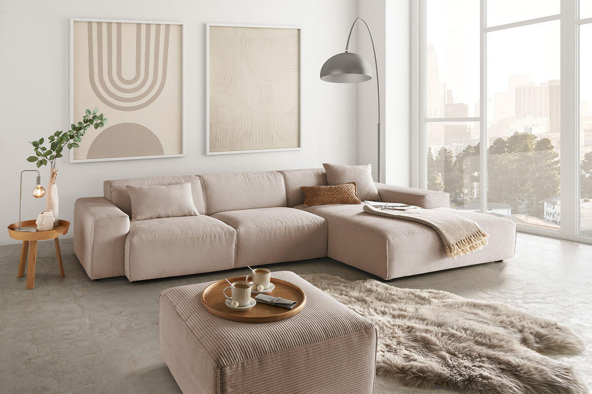 ECKSOFA RANI Taupe Cord - Taupe/Schwarz, Kunststoff/Textil (299/189cm) - KAWOLA