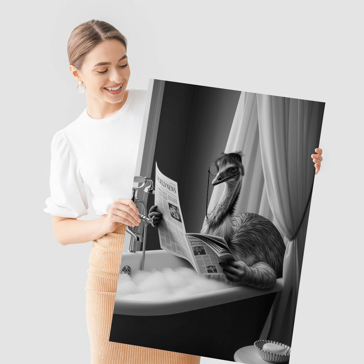 POSTER für Badezimmer WC Strauß in Badewanne Zeitung Abstraktion 20x30cm - Schwarz/Weiß, Papier (20/30/1cm) - Muralo