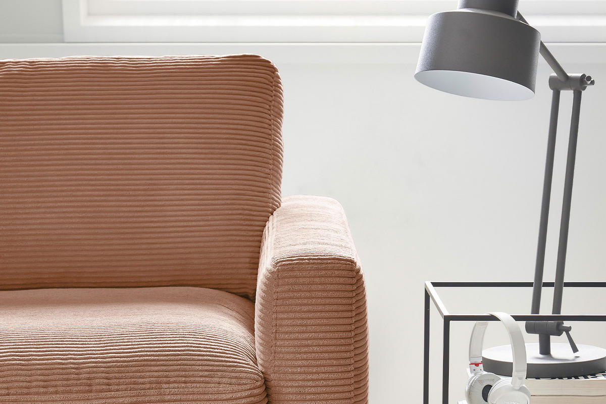 ECKSOFA CARA Braun Cord - Dunkelbraun/Schwarz, Textil/Metall (272/190cm) - KAWOLA