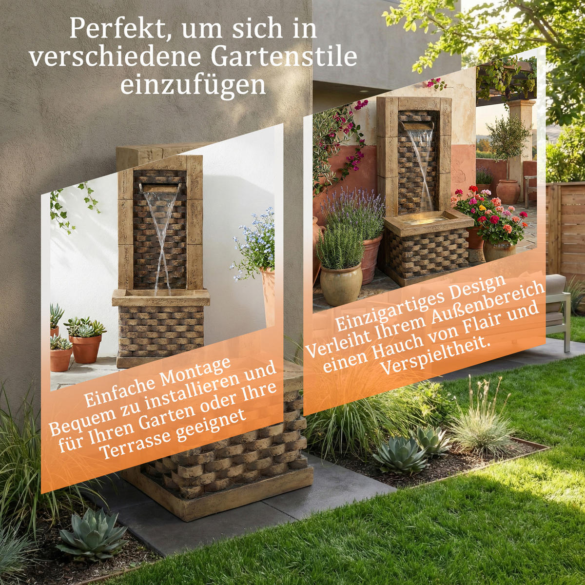 GARTENBRUNNEN Antik 230V Wasserfall Standbrunnen Quadratisch - Braun, Naturmaterialien (37/31.5/89cm) - FLIEKS