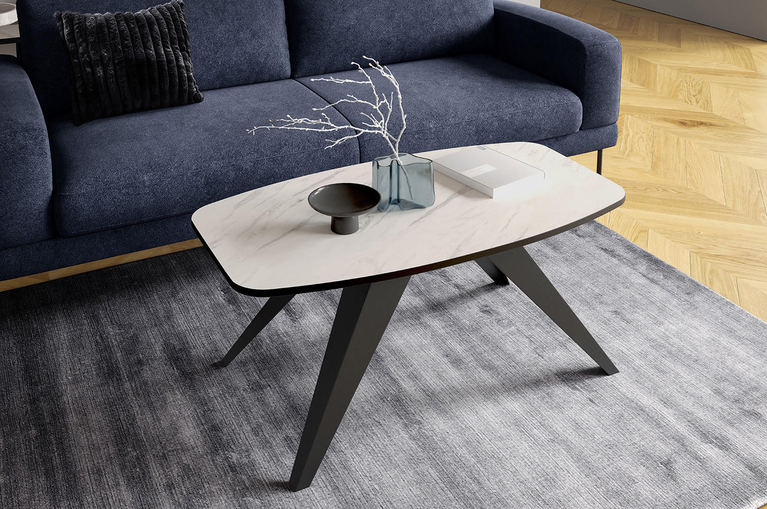 COUCHTISCH Luna Bianco Marmor / Schwarz 120 / 60 / 48cm - Schwarz/Weiß, Holz/Holzwerkstoff (60/120/48cm) - Feldmann-Wohnen