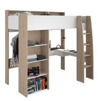 HOCHBETT Shelter 11 in Weiß und Eiche 90 x 200 cm komplett Set - Weiß, Holzwerkstoff (90/200cm)