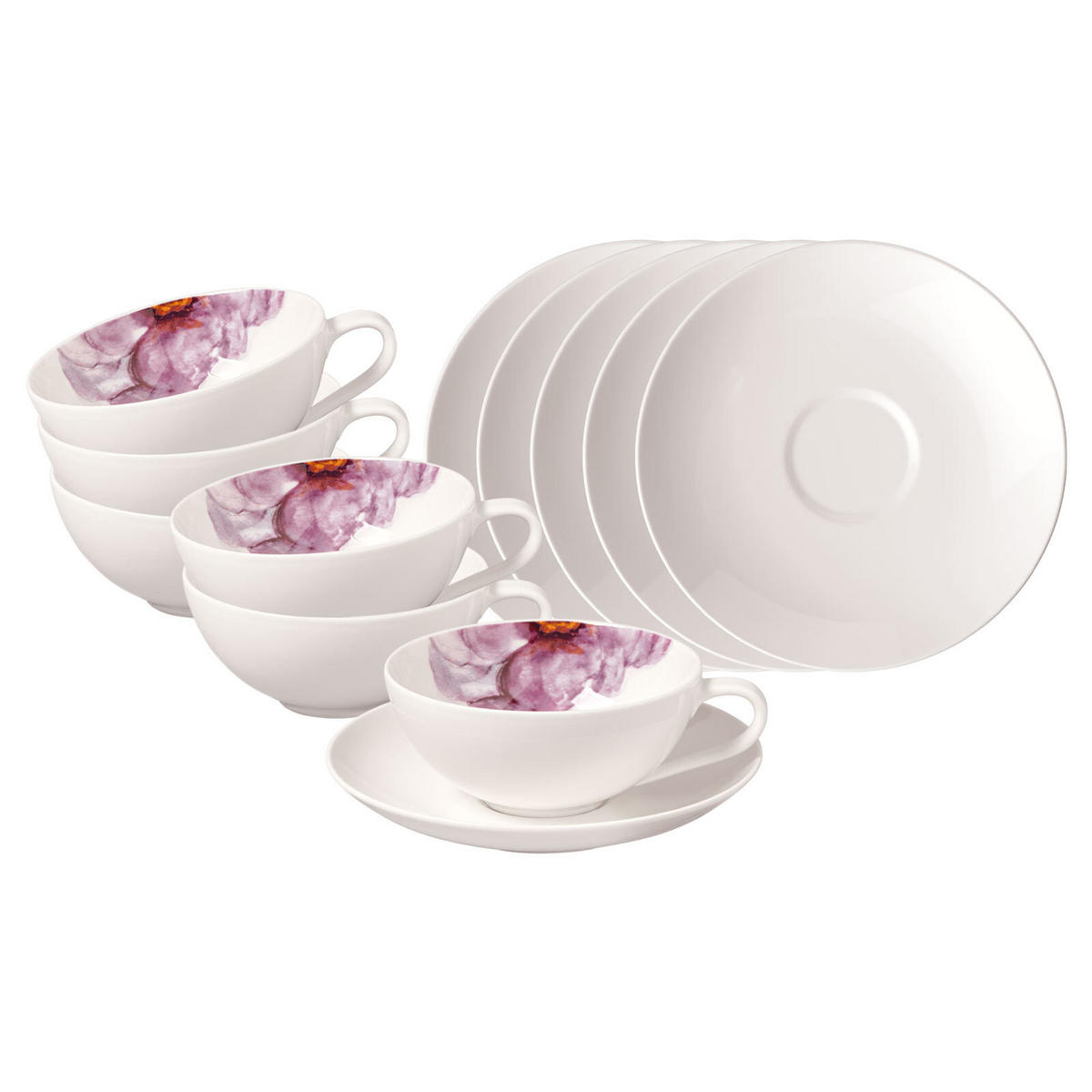 TEETASSEN MIT UNTERTASSEN Rose Garden weiß 110 ml 6er Set - Weiß, Keramik (14.8/7.2/14.8cm) - Villeroy & Boch