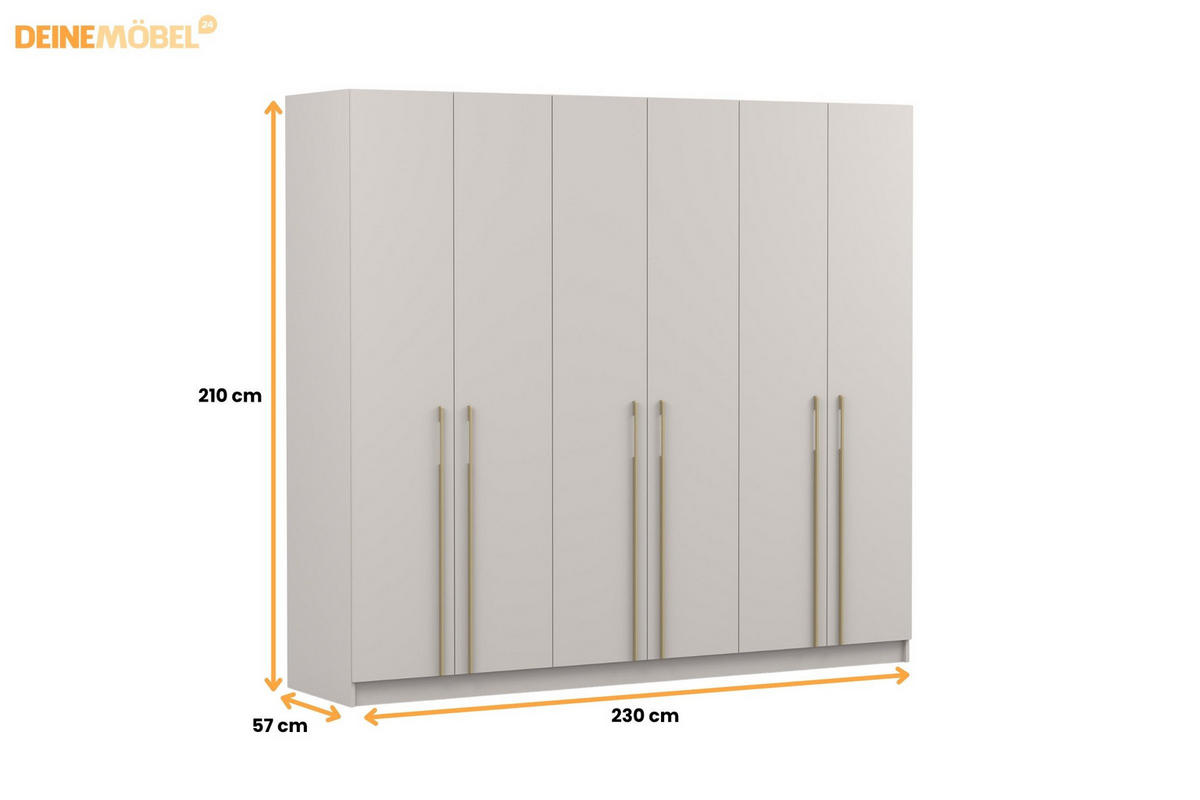 KLEIDERSCHRANK MIRELO 6D 230 cm breit in Kaschmir - Kaschmir, Holzwerkstoff (230/210/57cm) - Deine Möbel 24