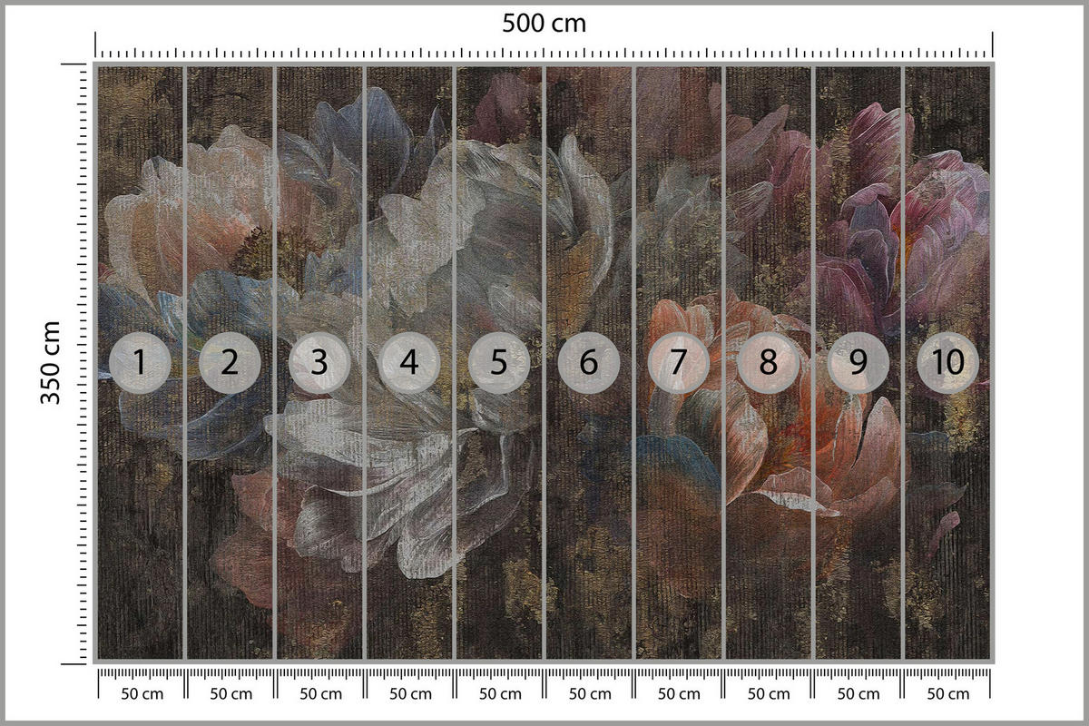 FOTOTAPETA Vliesová pre Jedáleň Maľované Kvety Pivonky Vintage 500x350 - viacfarebná, papier (500/350cm) - Muralo