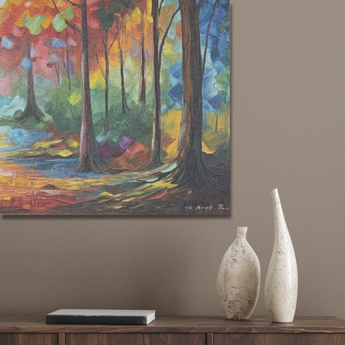 AKUSTIKBILD Landschaft - Wald - Farben - Natur Akustikpaneele 90x60 cm - Multicolor, Kunststoff (90/60/0.9cm) - MuchoWow