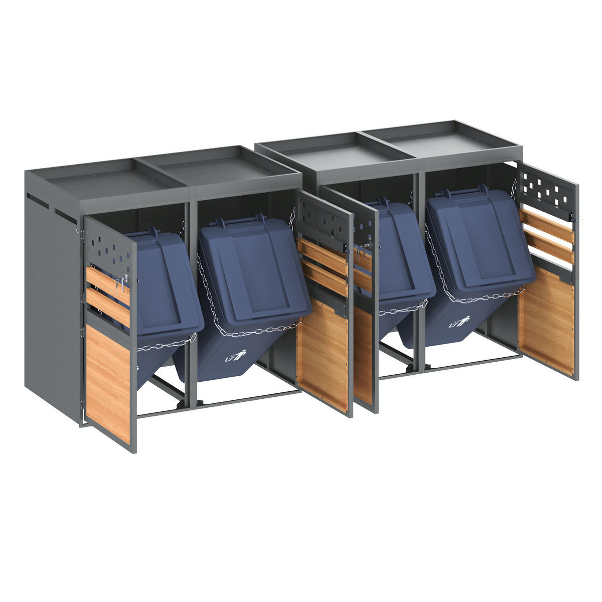 MÜLLTONNENBOX aus Metall in Grau Natur mit Pflanzendach - Grau, Metall (264/125/80cm) - Modfu