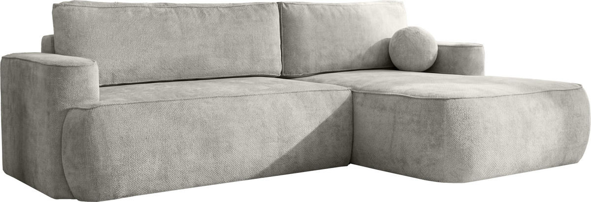 ECKSOFA Marion mit Schlaffunktion & Bettkasten in Chenille Hellgrau, Rechts 267/154/83 cm - Hellgrau/Schwarz, Kunststoff/Textil (267/154cm) - WFL GROUP