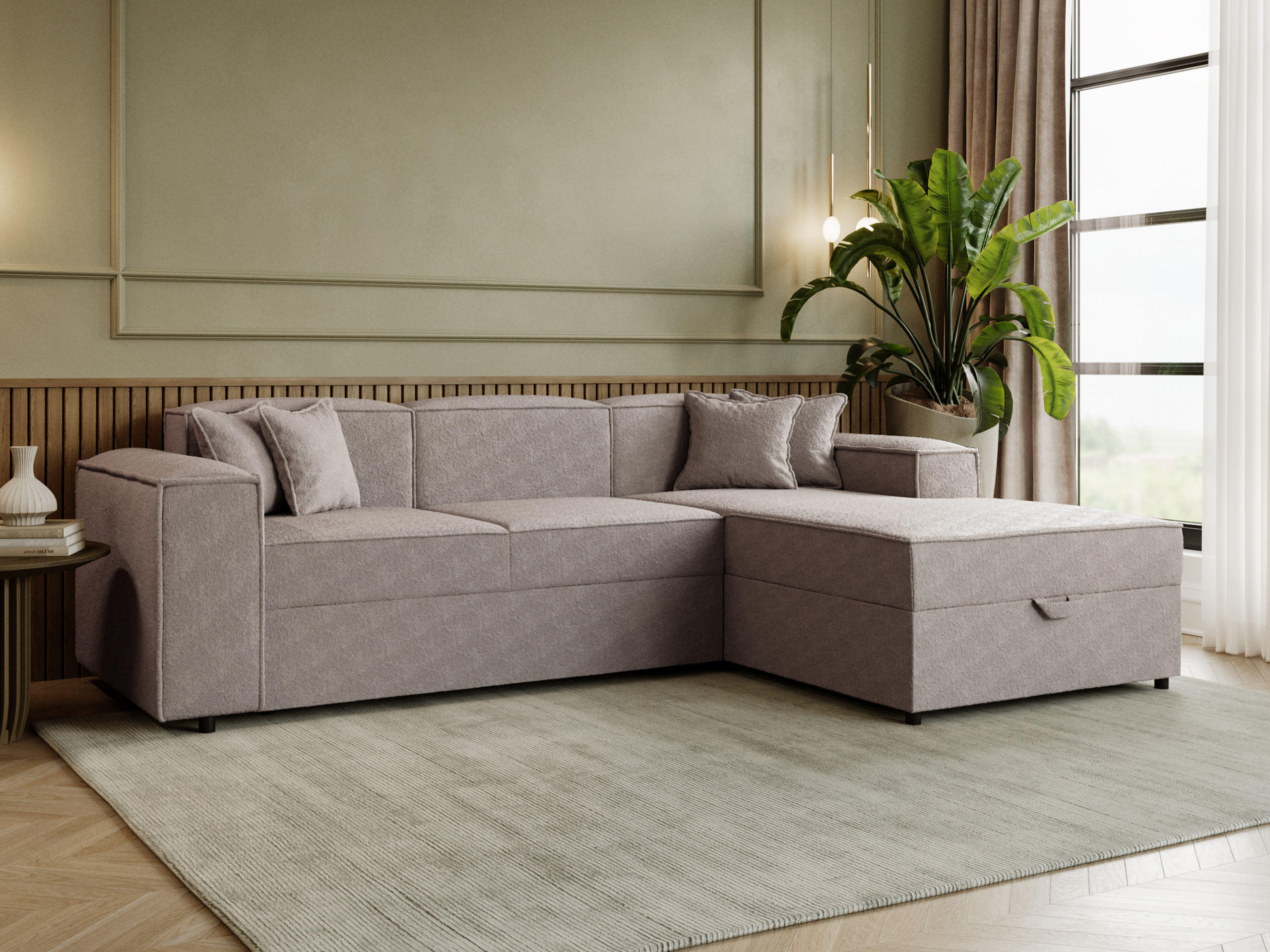 ECKSOFA Santos L, Seite: Rechts - Beige/Schwarz, Holzwerkstoff/Kunststoff (253/166cm) - MIRJAN24
