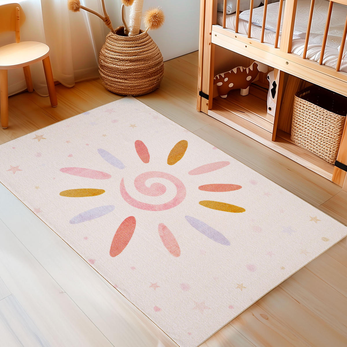 TEPPICH Kinder Flachgewebe Sonnenblume-Motiv Polyamid rutschfest Kinderzimmer Creme Rechteckig 140x200 - Creme, Textil (140/200cm) - KADIMA DESIGN