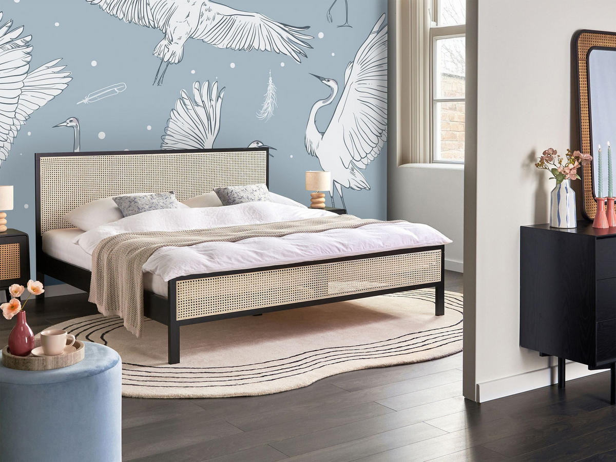 BETT mit Lattenrost 180/200 cm Hellbraun Salernas - Hellbraun/Schwarz, Holz (180/200cm) - Beliani