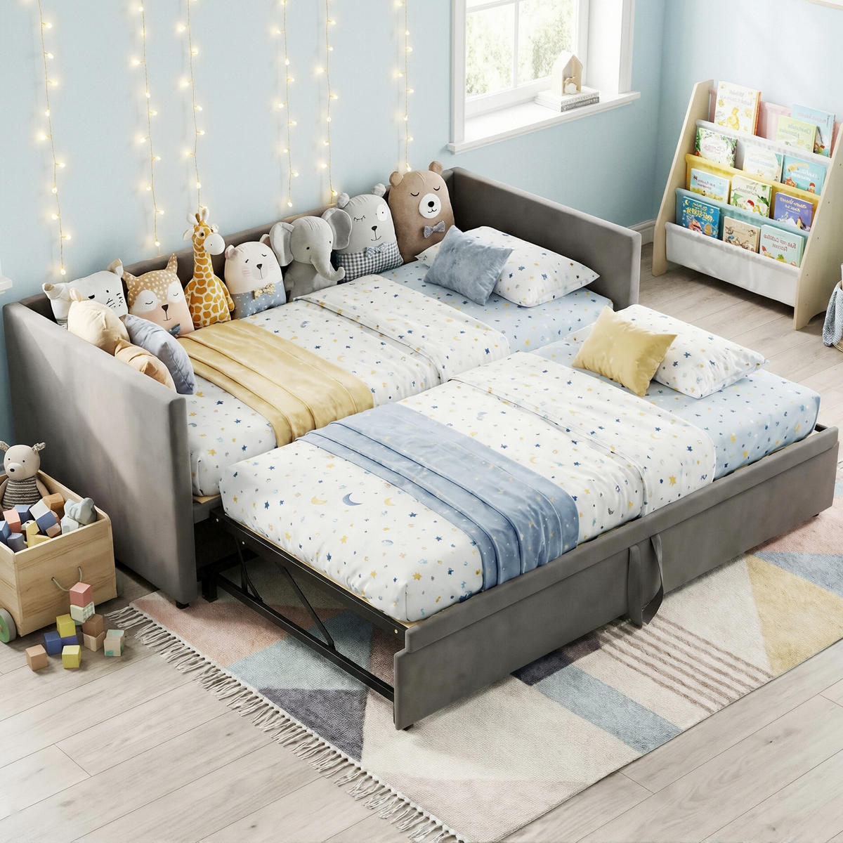 POLSTERBETT Tagesbett 90/200 cm ausziehbar auf 180/200 cm Samtoptik Grau - Grau, Textil (180/200cm) - Creahappy