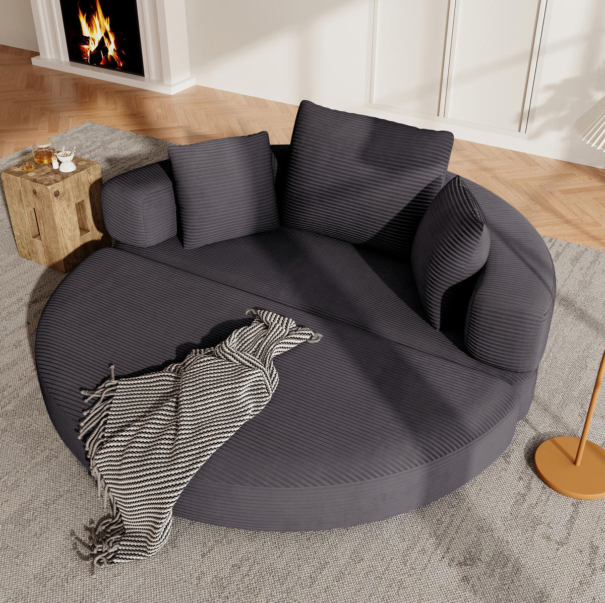 SOFABETT 2-in-1 173 x 176 cm Schwarz Cordstoff - Schwarz, Kunststoff (176/40/173cm) - Meubliv