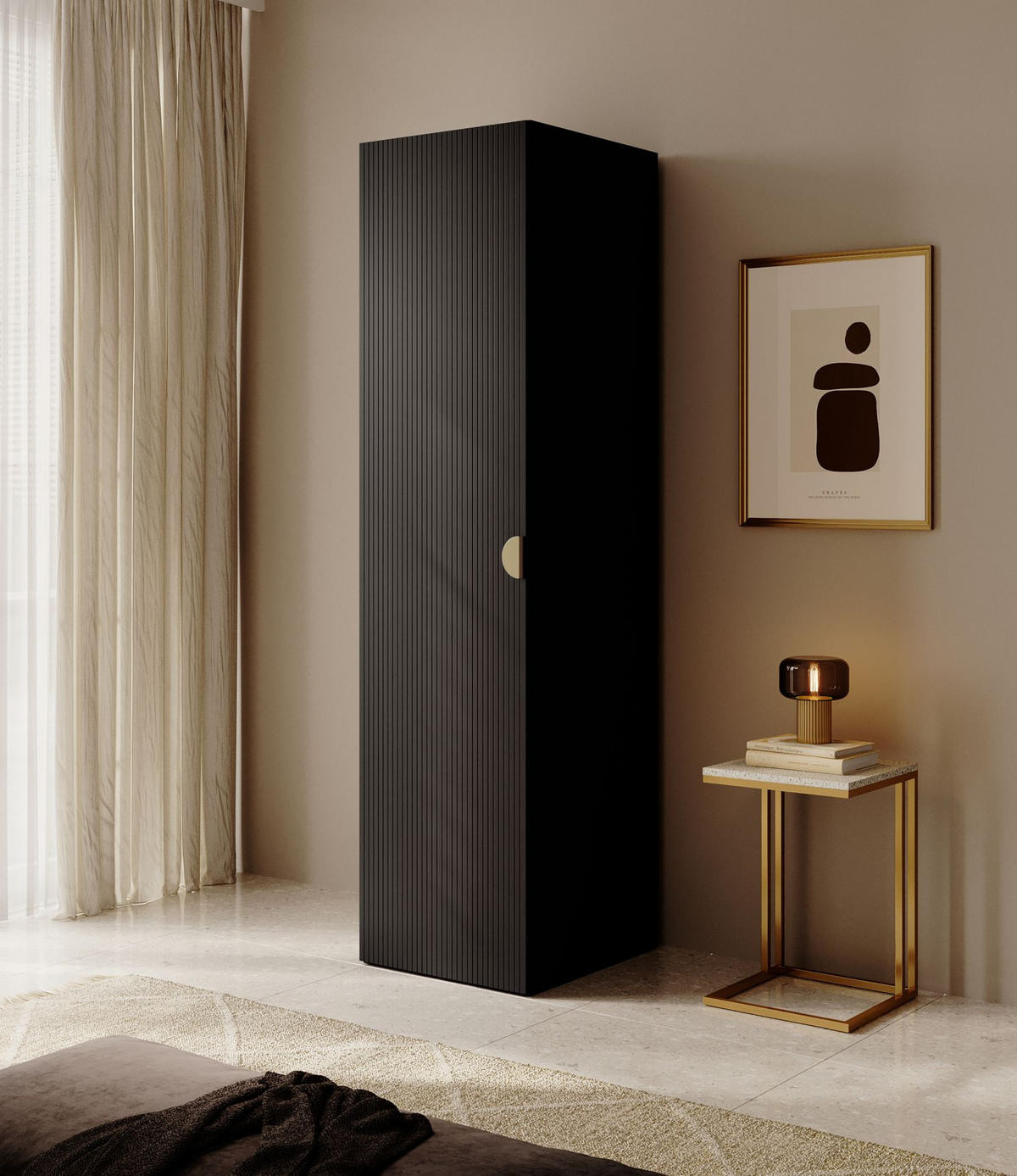 KLEIDERSCHRANK Moonir Schwarz 50 cm - Goldfarben/Schwarz, Holzwerkstoff/Metall (50/200.5/57cm) - Selsey