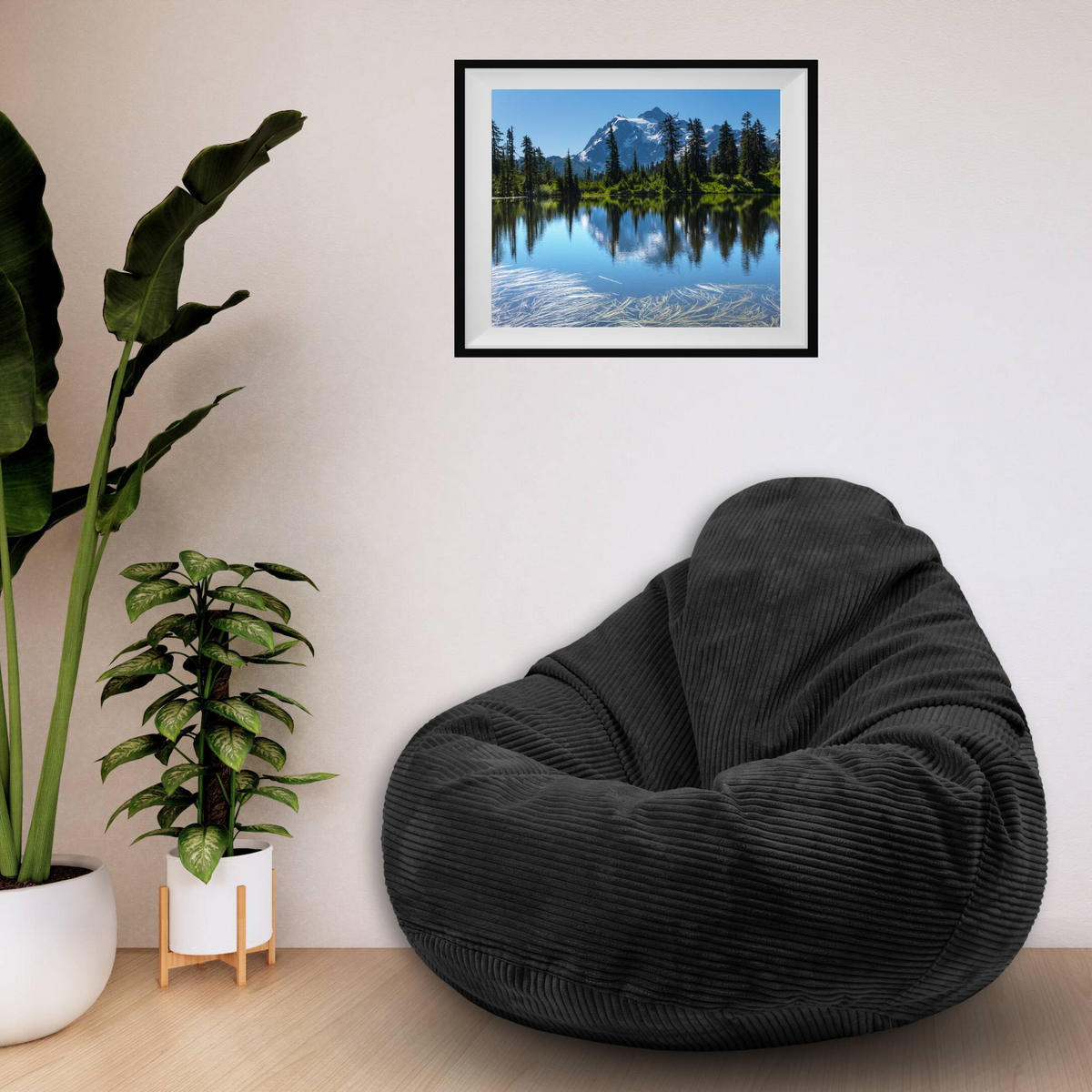 SITZSACK PARADISE MIT FUßSTÜTZE Kordsamt 2-tlg Black Beauty M - Schwarz, Textil (90/100/90cm) - Dreamroots
