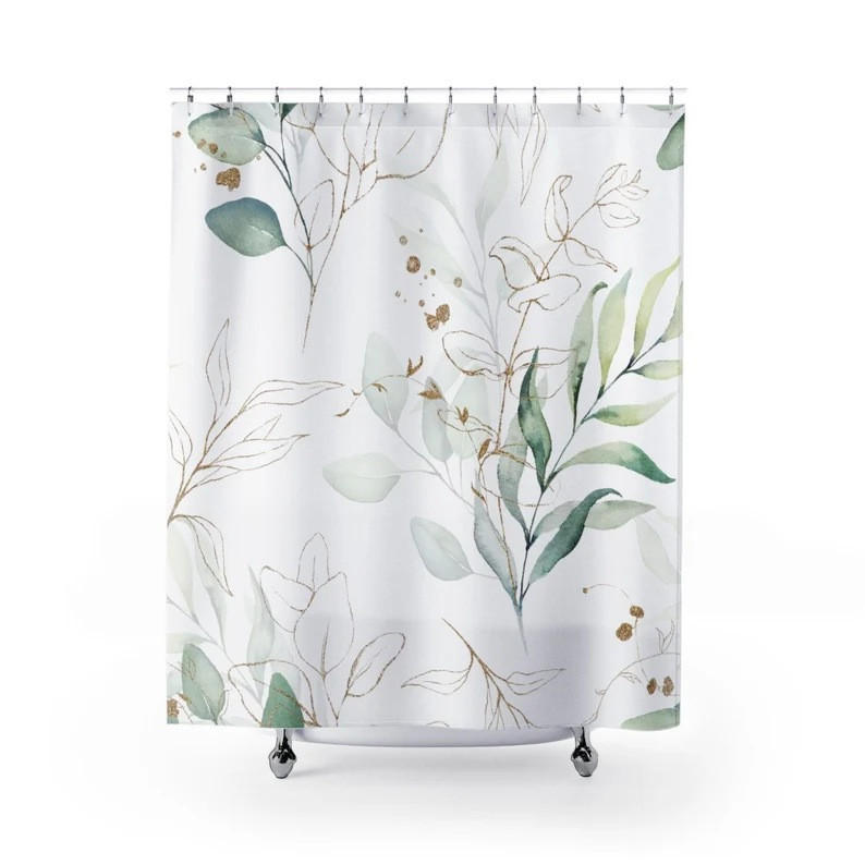 DUSCHVORHANG Grün goldfarben botanisch klein 120 x 180 cm mit Haken - Multicolor, Textil (180/120cm) - MCBOSON