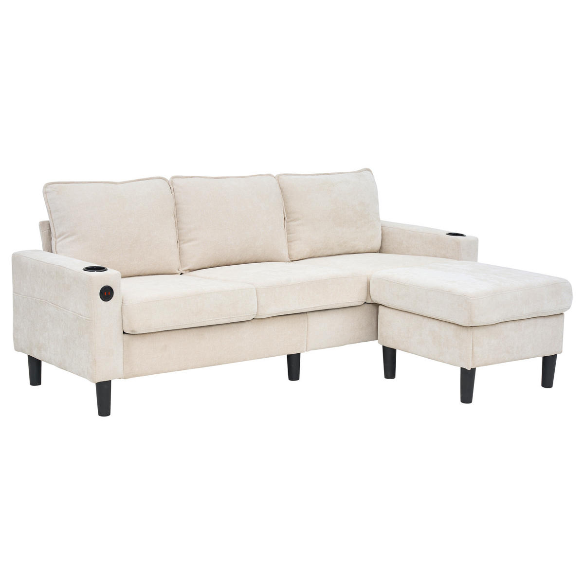 ECKSOFA Leinen mit USB-Anschluss und Typ-C 202/137/80 cm Beige - Beige, Textil (137/202cm) - Redom