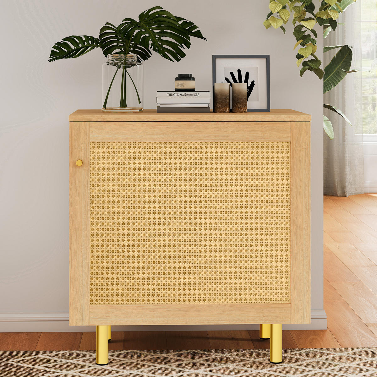 SIDEBOARD 60/40/63 cm aus MDF mit Rattangeflecht-Tür Natur - Naturfarben, Holzwerkstoff (60/63/40cm) - Modenvie
