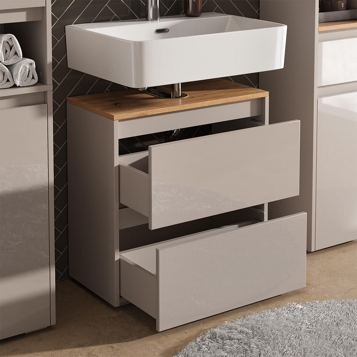 KOUPELNOVÝ NÁBYTEK Majest Kašmír/Řemeselné - kašmírová/světle šedá, kompozitní dřevo (60.1/62/30.1cm) - Vicco