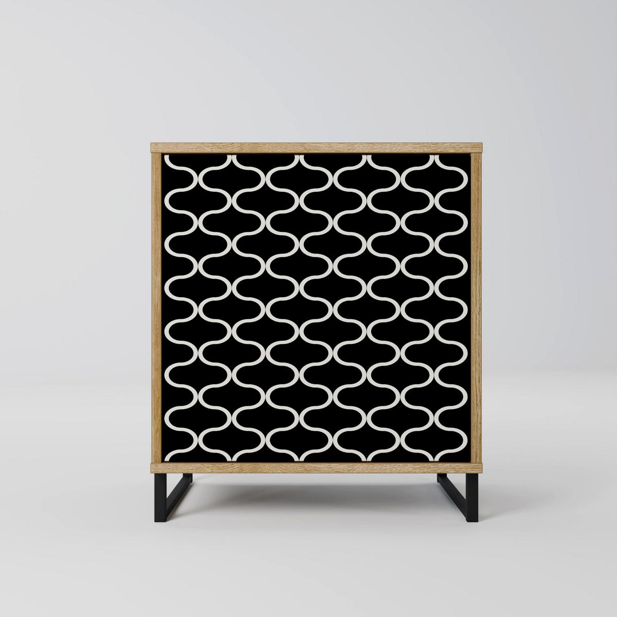 SIDEBOARD TESSELATED BLACKNESS, Eichefarben, 57,5x42x70,5 cm, Schwarze Metall-Sternfüße - Eichefarben/Multicolor, Holzwerkstoff/Metall (57.5/70.5/42cm) - SpaceRebels