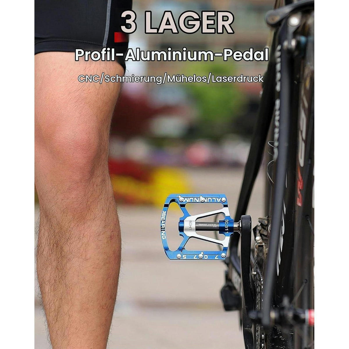 FAHRRADPEDALE Aluminium CNC blau 9/16 Zoll rutschfest 3 Dichtlager - Blau, Metall (10/1.5/10cm)