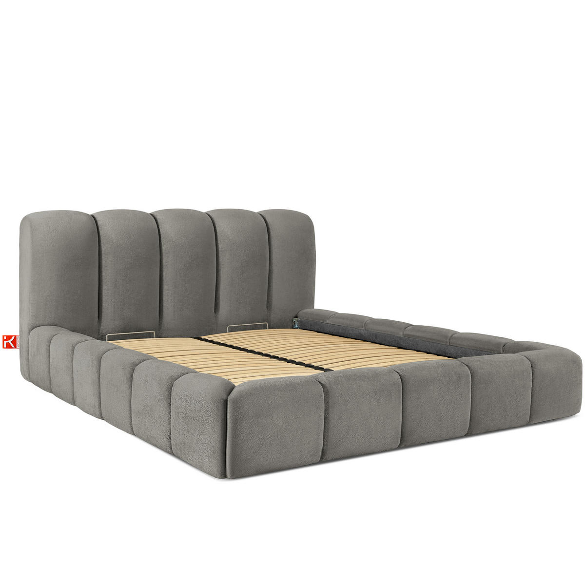 POLSTERBETT MERIDE Chenille, Dunkelgrau - Dunkelgrau/Schwarz, Holz/Textil (180/200cm) - KONSIMO®