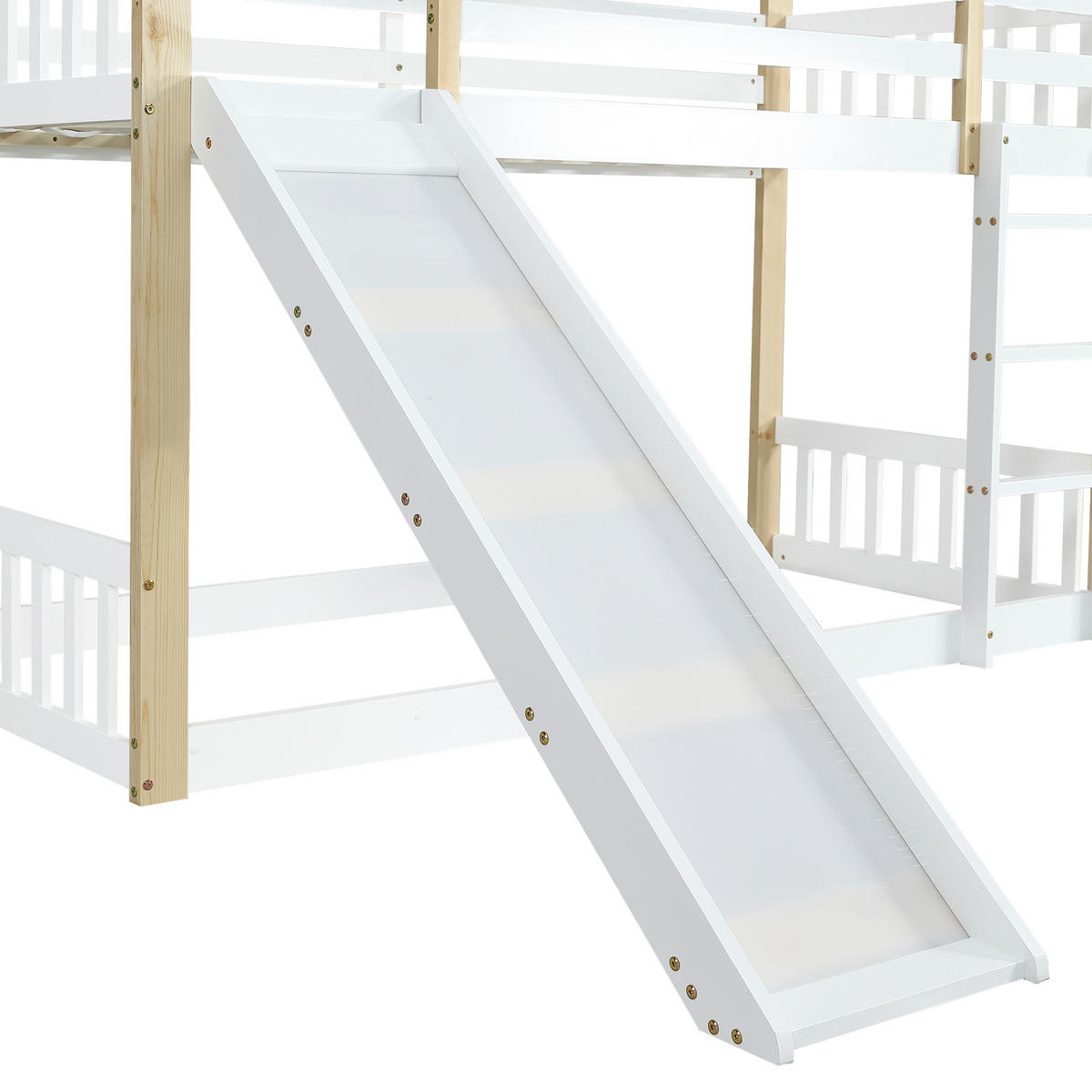 ETAGENBETT Mit Rutsche Weiß/Natur 90x200 cm - Naturfarben, Holz (90/200cm) - ComfortXL