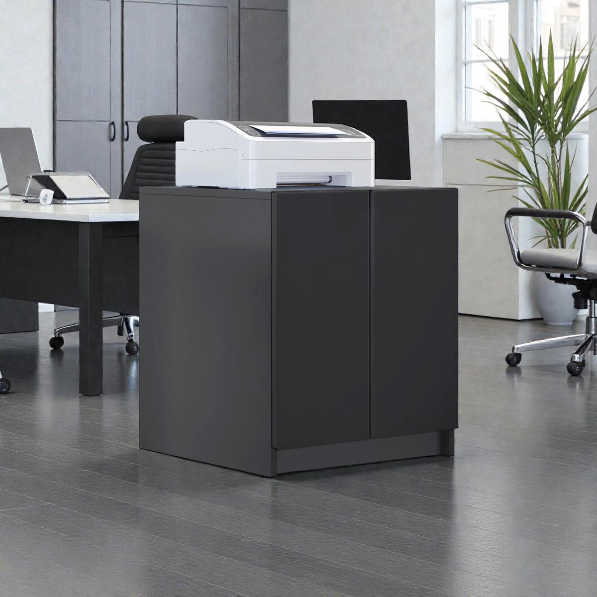 DRUCKERSCHRANK Elona, Druckerkommode mit Soft-Close & Push-to-Open, Home Office & Büro, Schwarz matt (51 x 60,5 x 54 cm) - Schwarz, Holzwerkstoff (51/60.5/54cm) - InnoFurn