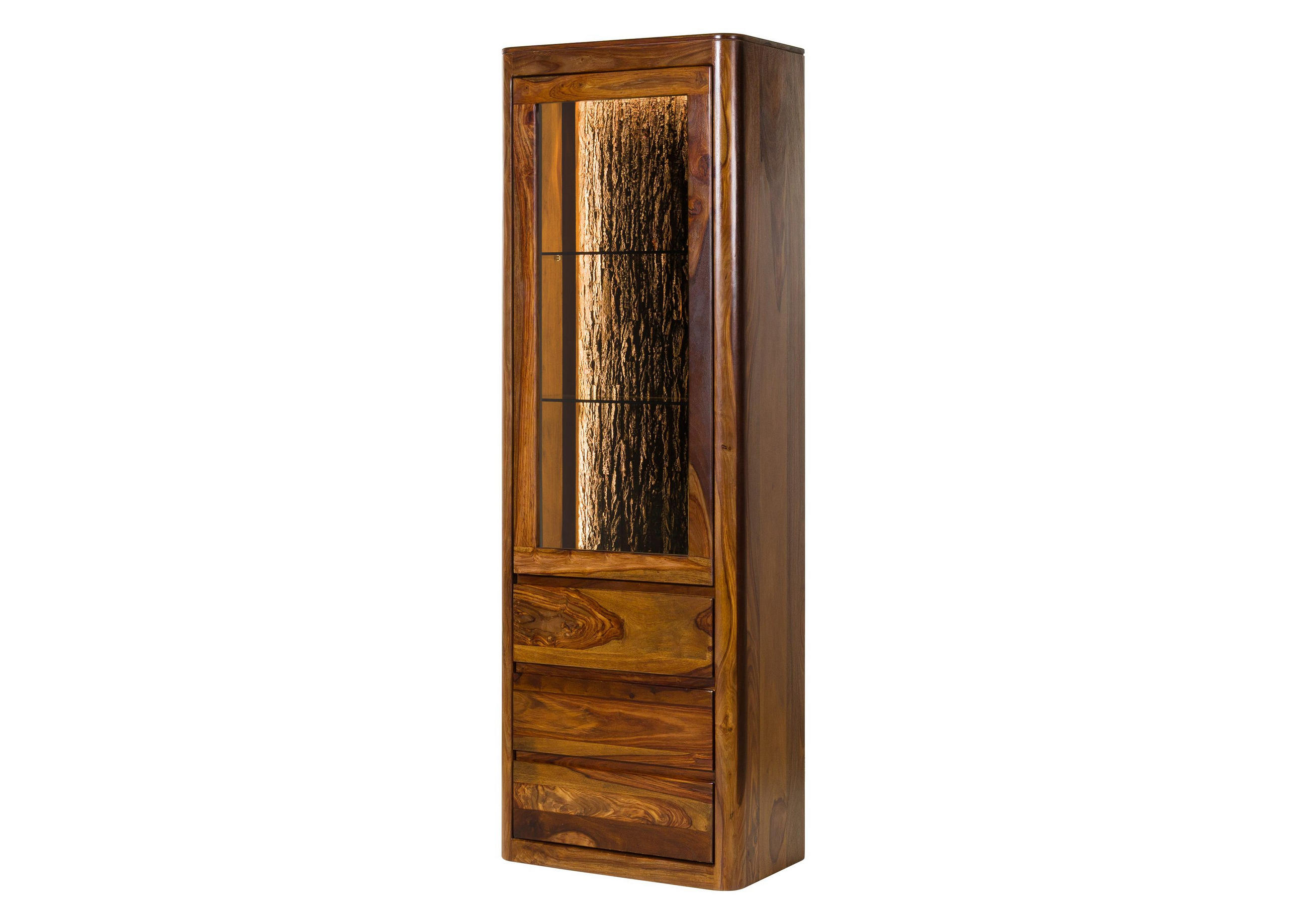 VITRINE Sheesham 70x40x202 walnuss gewachst TORONTO LUX #210 - Dunkelbraun, Holz (70/202/40cm) - Massivmoebel24