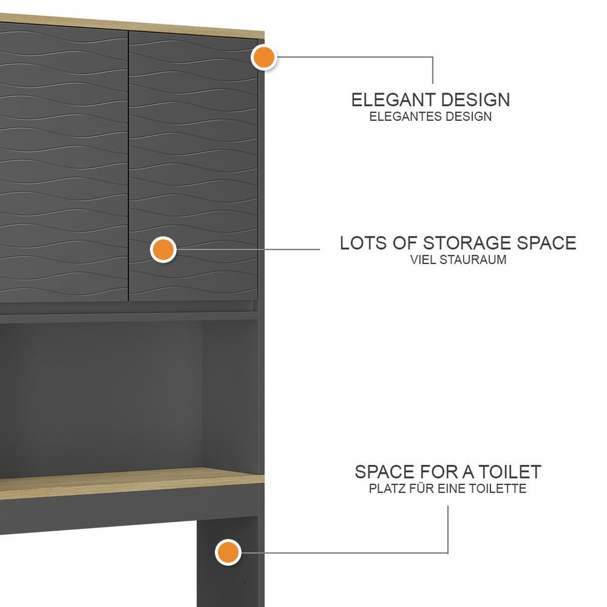 TOILETTENSCHRANK Livia Anthrazit 60 x 163 cm - Anthrazit/Naturfarben, Holzwerkstoff (60/163/20cm) - Vicco