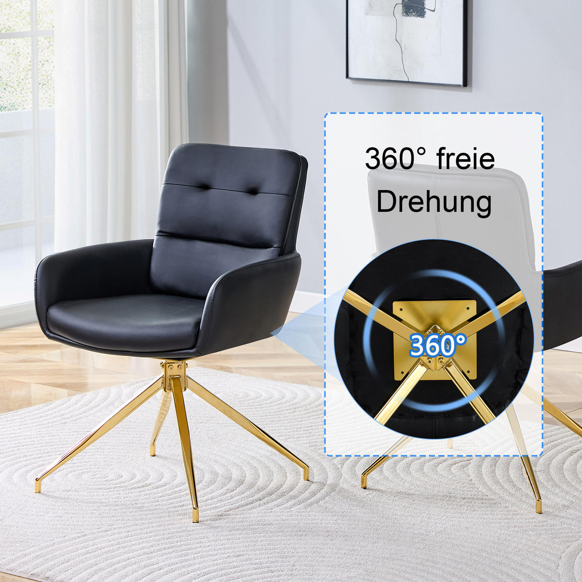 ARMLEHNSTUHL-SET DE-36546 2 Stück mit PU-Bezug und Metallbeinen Schwarz - Schwarz, Metall (50/85/55cm) - ComfortXL