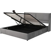 BETT Kissenkopfteil Samt 160x200 Hydraulischer Bettkasten - Grau, Textil - Raelunyi
