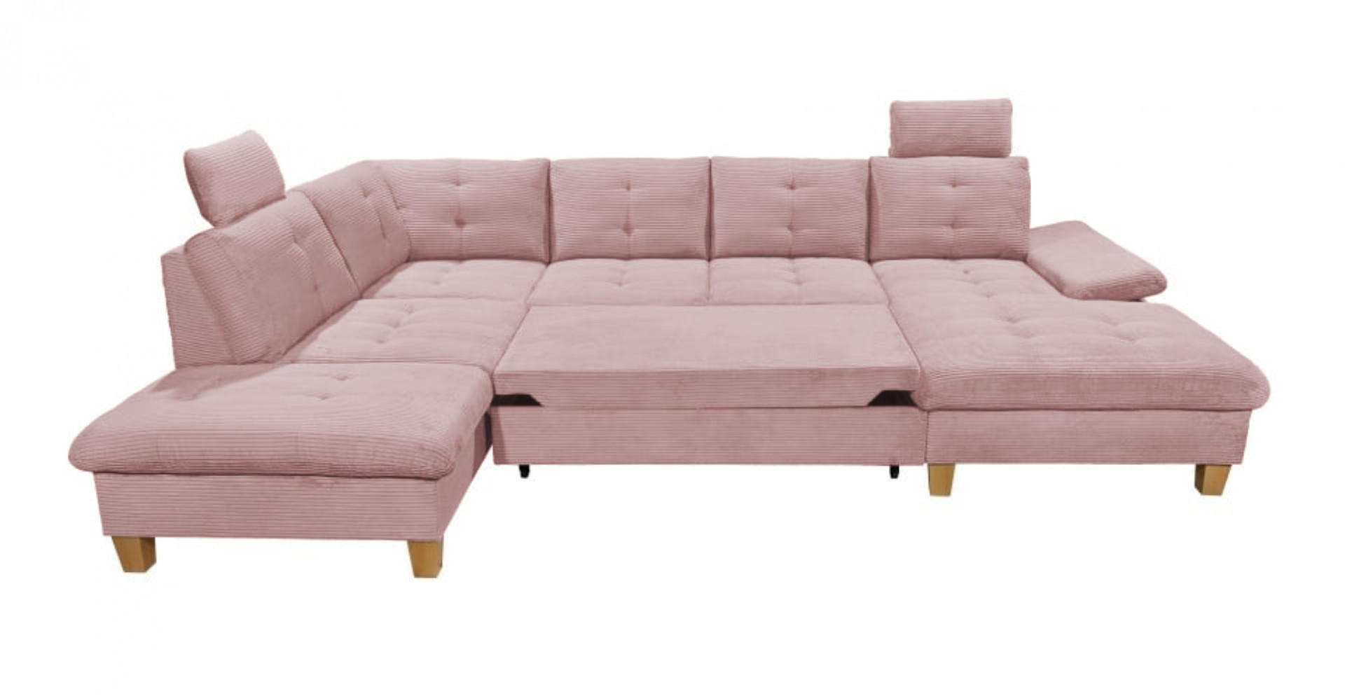 WOHNLANDSCHAFT mit Schlaffunktion und Bettkasten, Cord - Birkefarben/Rosa, Textil (324/107/225cm) - ed exciting design