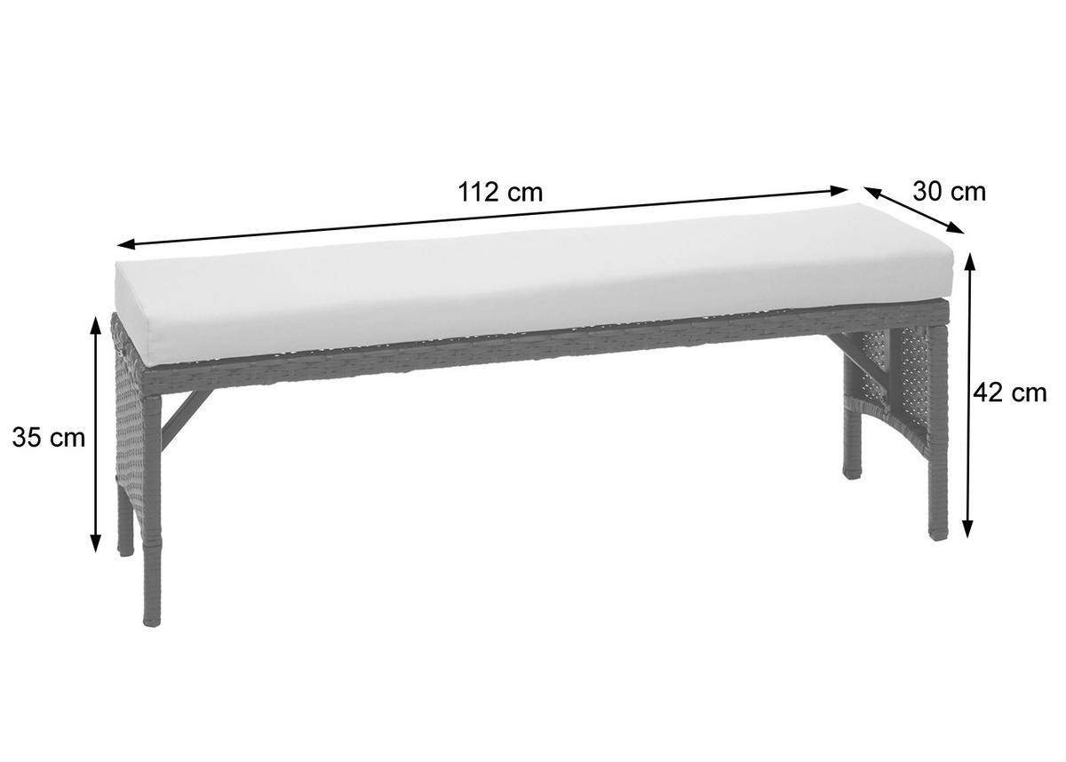 POLY-RATTAN SITZBANK Grau - Grau, Kunststoff (112/35/30cm) - MCW