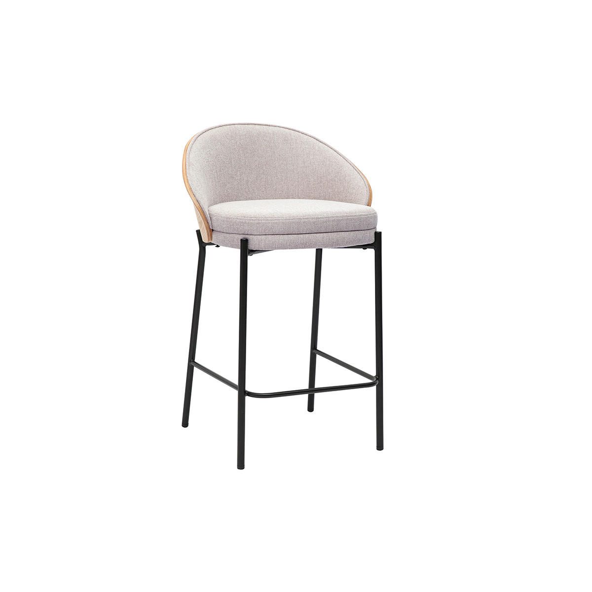 BARHOCKER aus samtartigem, texturiertem Stoff in Beige, dunklem Holz und Metall H65 cm (2er-Set) TUCSON - Beige, Textil (50.5/85.5/54cm) - Miliboo