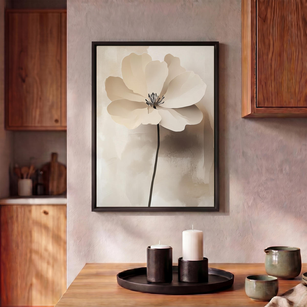 LEINWAND Bilder mit Rahmen - Blume - Beige - Farbe - Schatten - 30x40 - Creme, Textil (30/40cm) - MuchoWow