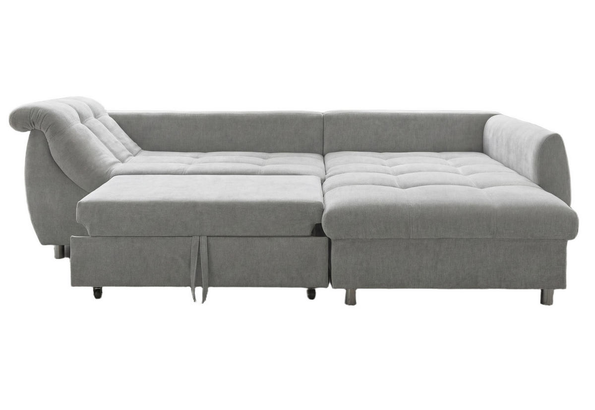 ECKSOFA mit Schlaffunktion, Wellenunterfederung, Ottomane rechts B250/T190/H84 cm, Liegefl. 179x190 cm, Mikrofaser Grau / 17003 - Chromfarben/Grau, Textil/Metall (250/190cm) - luma-home