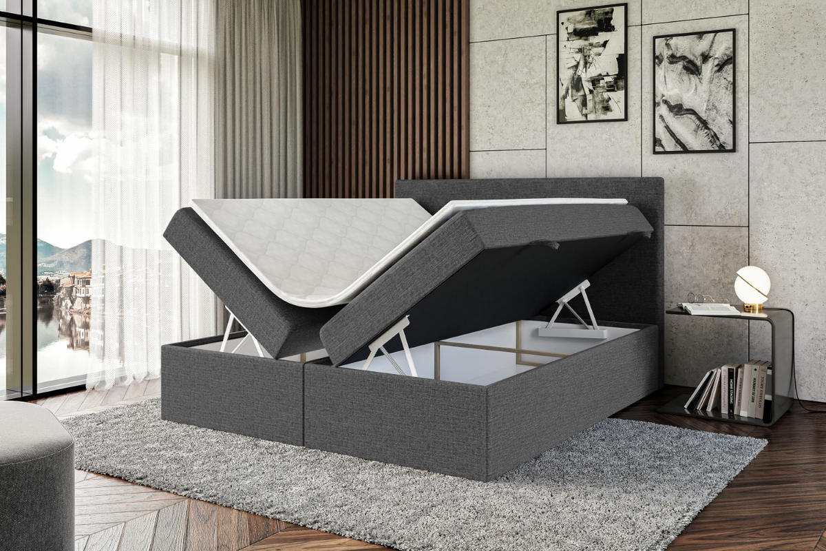 BOXBETT mit H4-Matratze und Lattenrost - LUKI - 160x200 Dunkelgrau - Dunkelgrau, Holzwerkstoff (160/200cm) - ALTDECOR