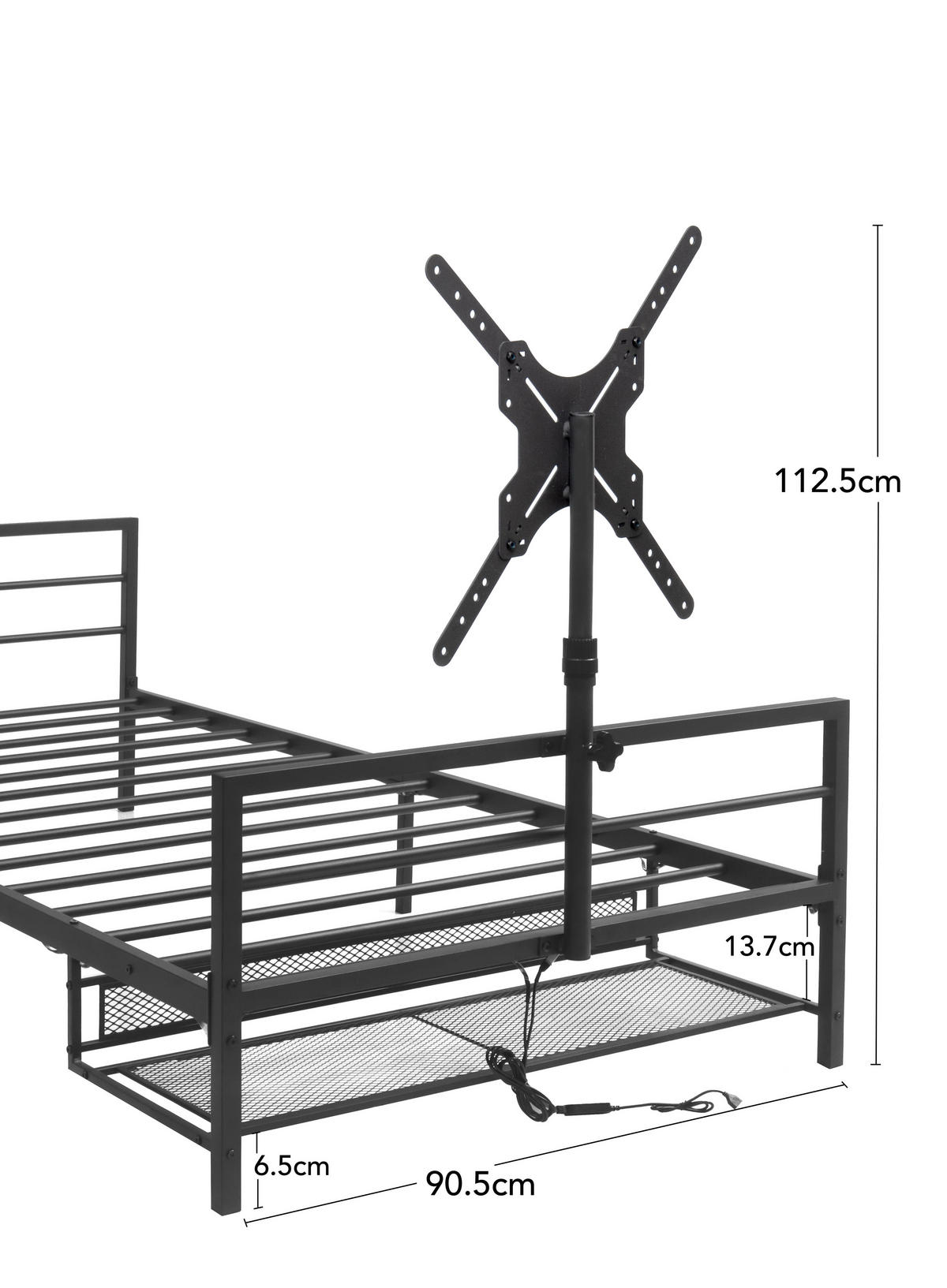 METALLBETT 90/200 cm DE-03488, mit verstellbarer Halterung, LED-Beleuchtung und Aufbewahrungskörben, in Schwarz - Schwarz, Metall (90/200cm) - ComfortXL