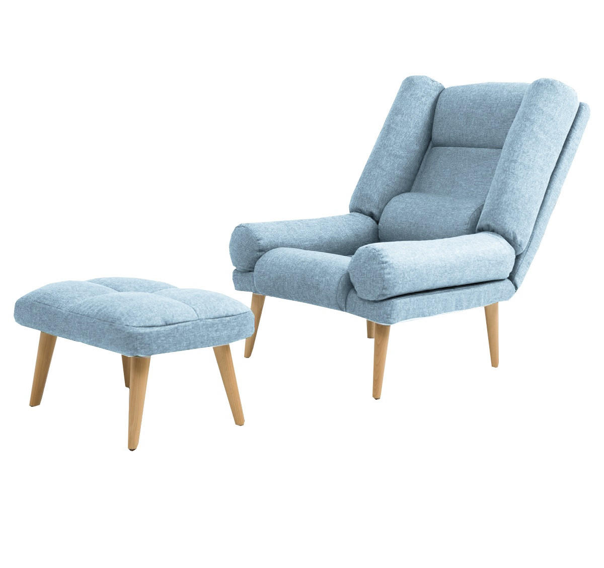 SESSEL Lola mit Fußhocker Rückenlehne 5-stufig einstellbar, hellblau - Türkis, Holz/Kunststoff (75/100/60cm) - Margaret Hadas24