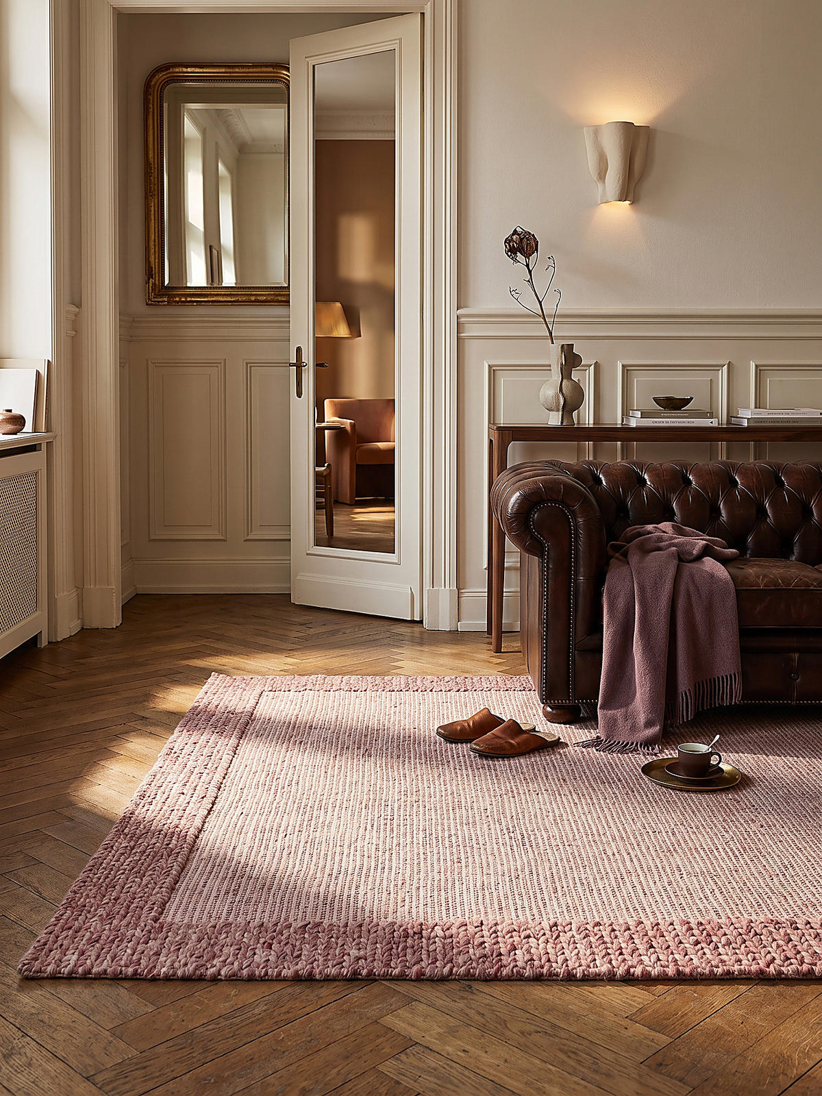 TEPPICH Flachgewebe, handgewebt, CALDER, in Beerenrot, Zopfbordüre, 200 x 290 cm - Rot, Textil (200/290cm) - KADIMA DESIGN