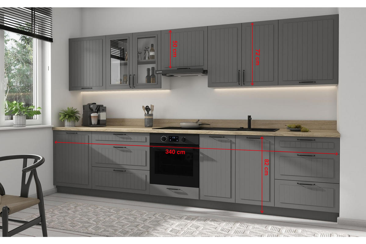 KÜCHENLEERBLOCK Livorno weiß matt & lava matt / telegrau 2 RAL 7046 (K5) 10-teilig - Weiß/Grau, Holzwerkstoff/Metall (340/204/50cm) - Feldmann-Wohnen
