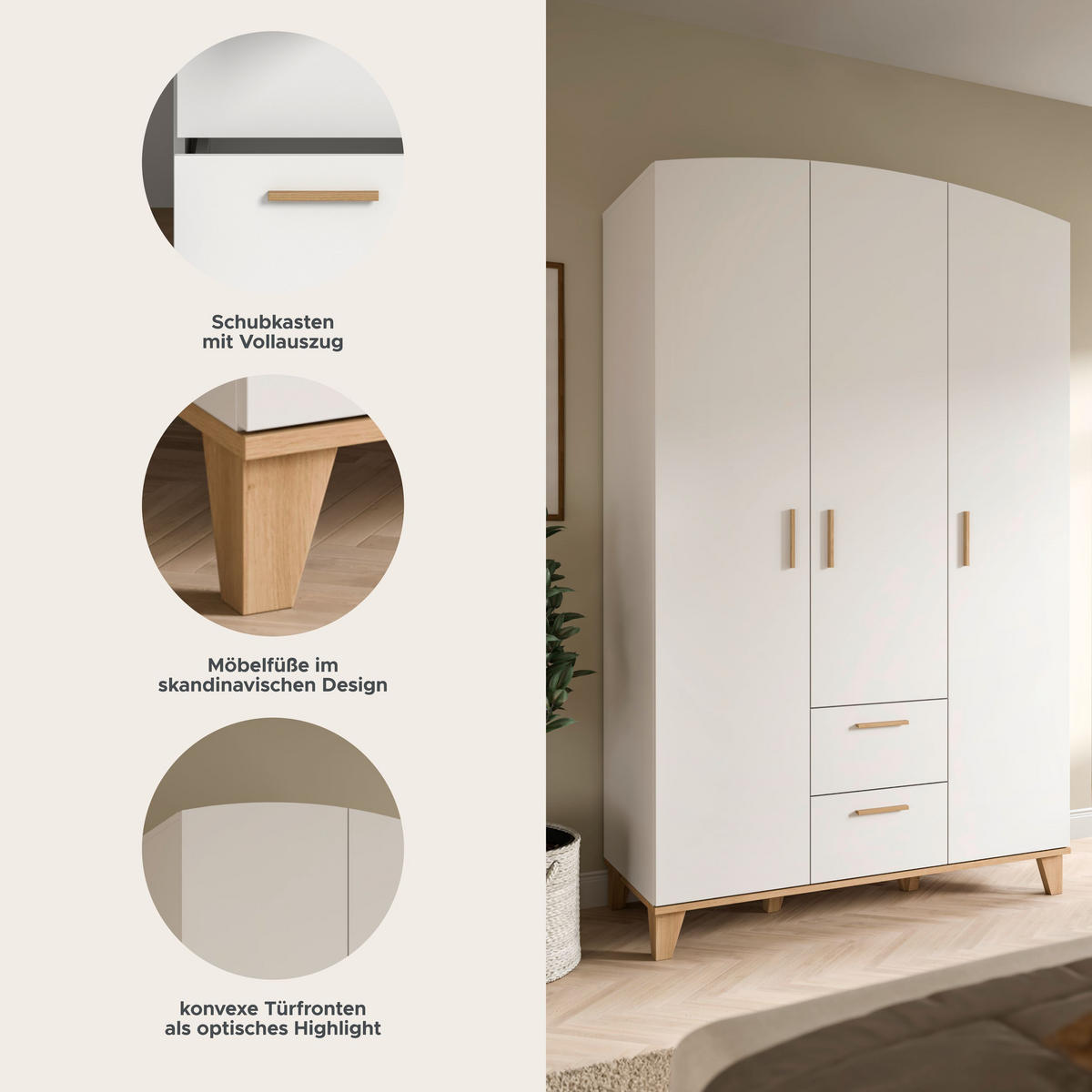 KLEIDERSCHRANK 3-türig STELLA (B/H/T: ca. 122/198/51 cm) in weiß/weiß - Weiß, Holzwerkstoff (122/198/51cm)