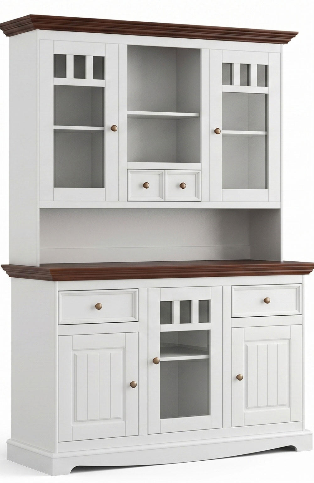 BUFFETSCHRANK Belluno Elegante Kiefer weiß (RAL9010) lackiert / Kiefer gebeizt, Nussbaumfarben 130 / 45 / 190cm - Nussbaumfarben/Weiß, Holz/Metall (130/190/45cm) - Feldmann-Wohnen