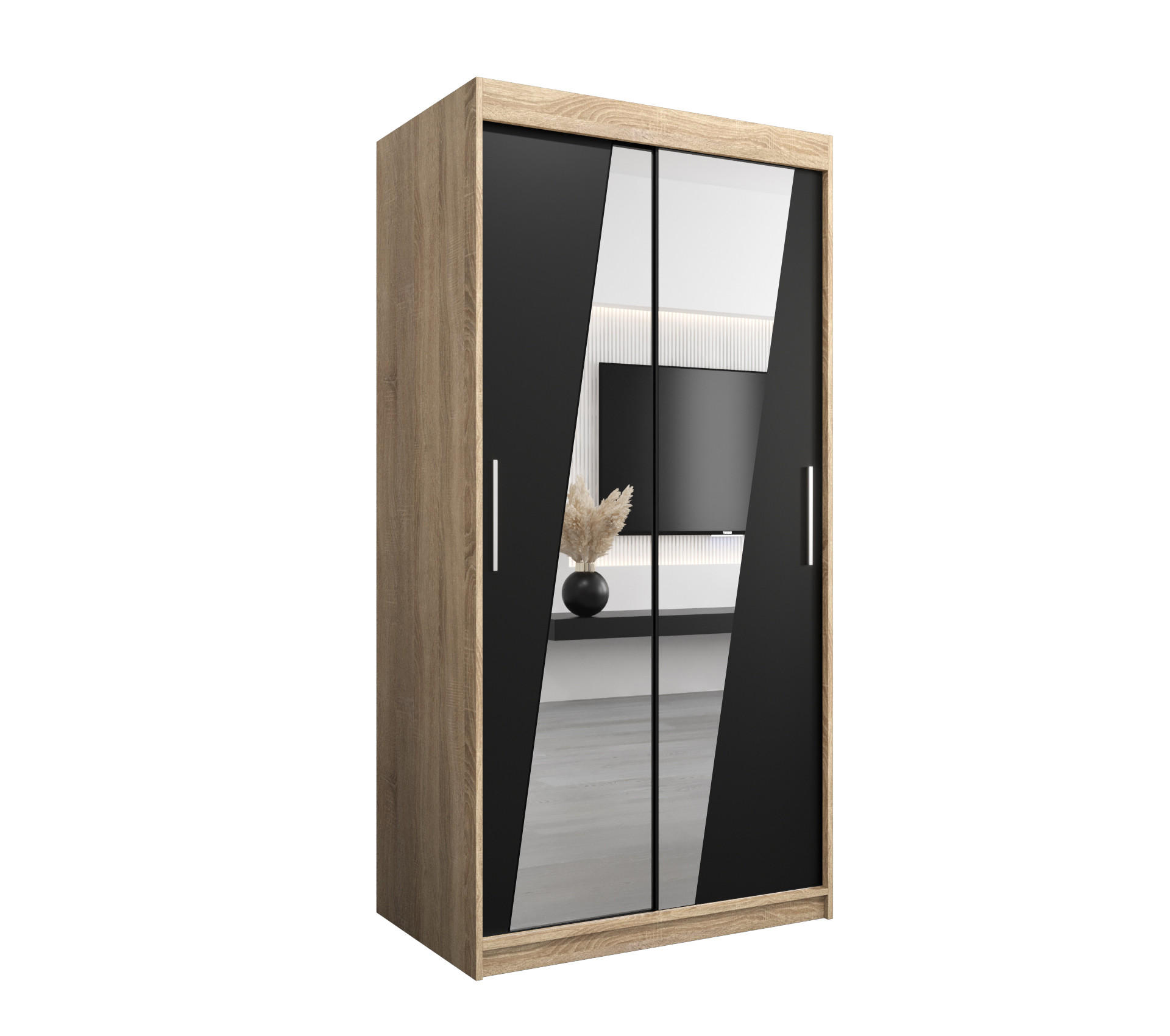 Abiks Möbel Schwebetürenschrank Sonoma Eiche, Schwarz 100x200x62 cm