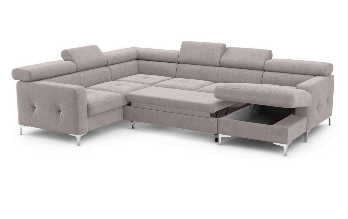 WOHNLANDSCHAFT mit Schlaffunktion und Bettkasten - Chromfarben/Silberfarben, Holz/Textil (304/74/240cm) - Cotta