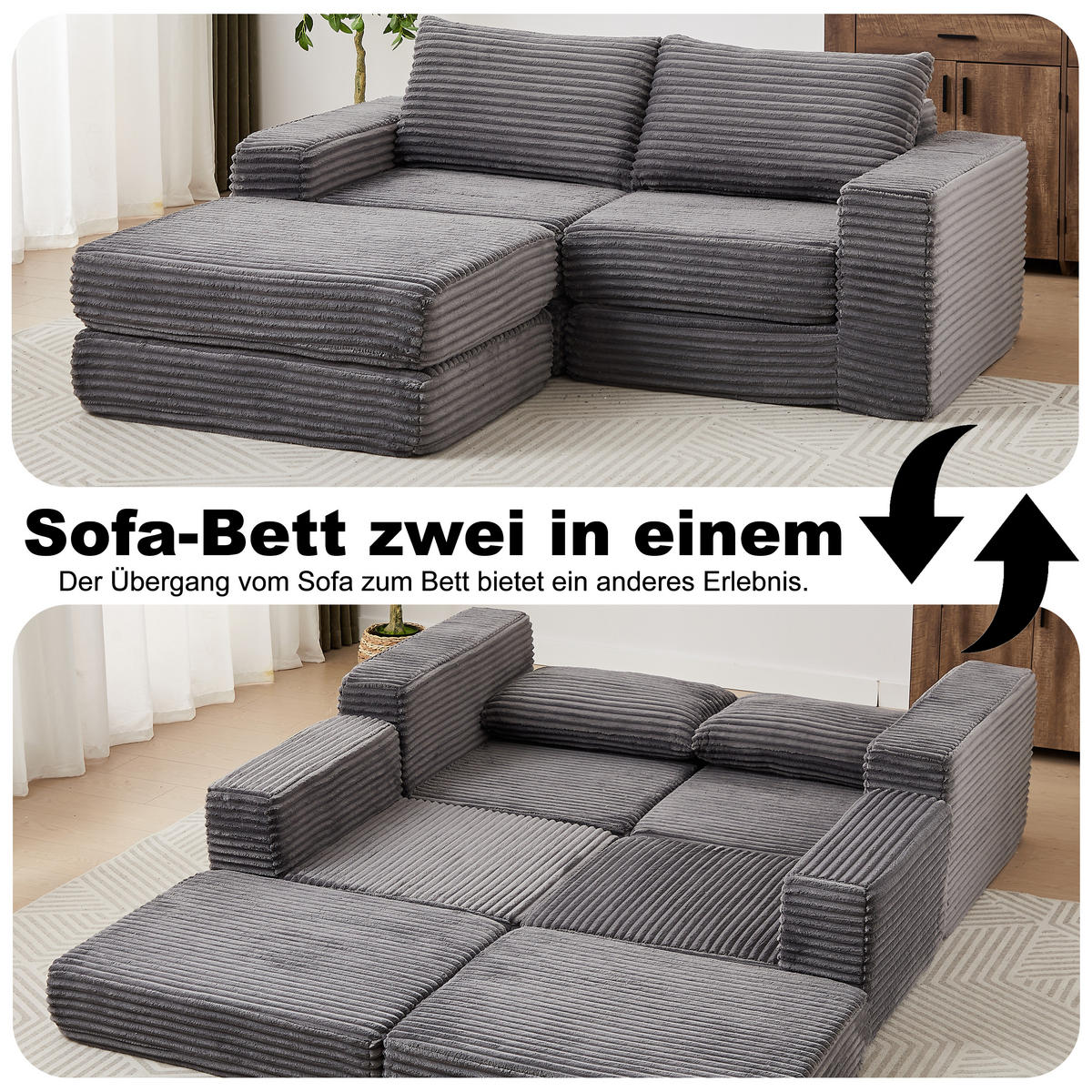 ECKSOFA DE-34544 2-in-1 mit Fußstütze und Kissen Grau - Grau, Textil (169.5/194cm) - ComfortXL