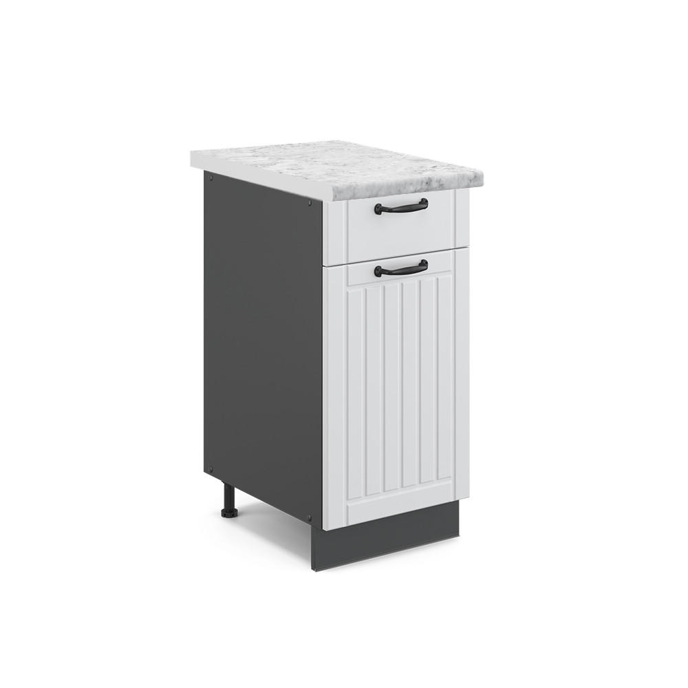 KÜCHENUNTERSCHRANK Fame-Line Weiß Landhaus 40 cm, AP Marmor - Anthrazit/Weiß, Holzwerkstoff (40/82/60cm) - Vicco
