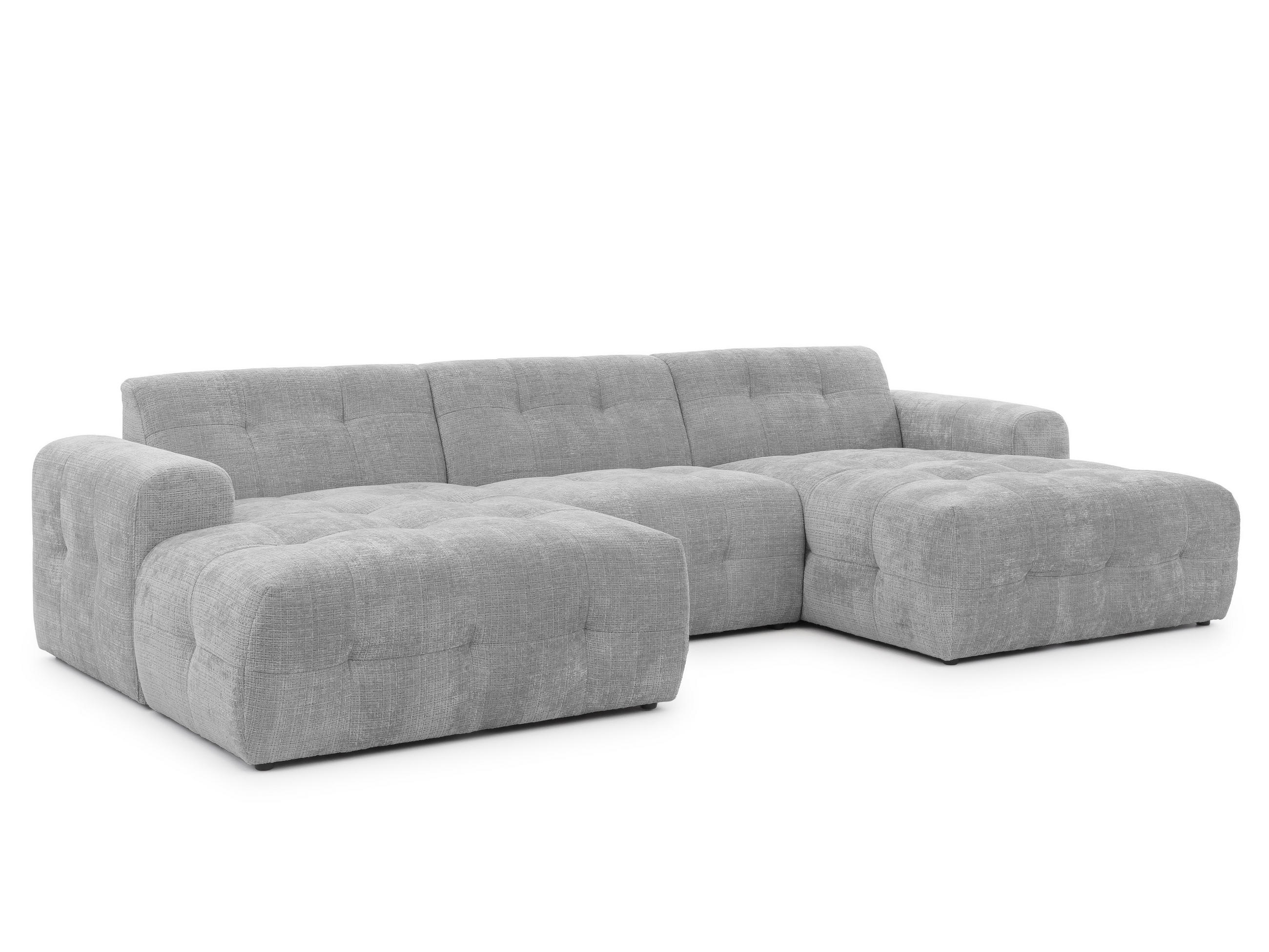 WOHNLANDSCHAFT Kozy im Bumpy-Design mit fester Rückenlehne aus weichem Hellgrau Chenille-Stoff - Hellgrau/Schwarz, Holz/Kunststoff (323/79/161cm) - S-Style Möbel